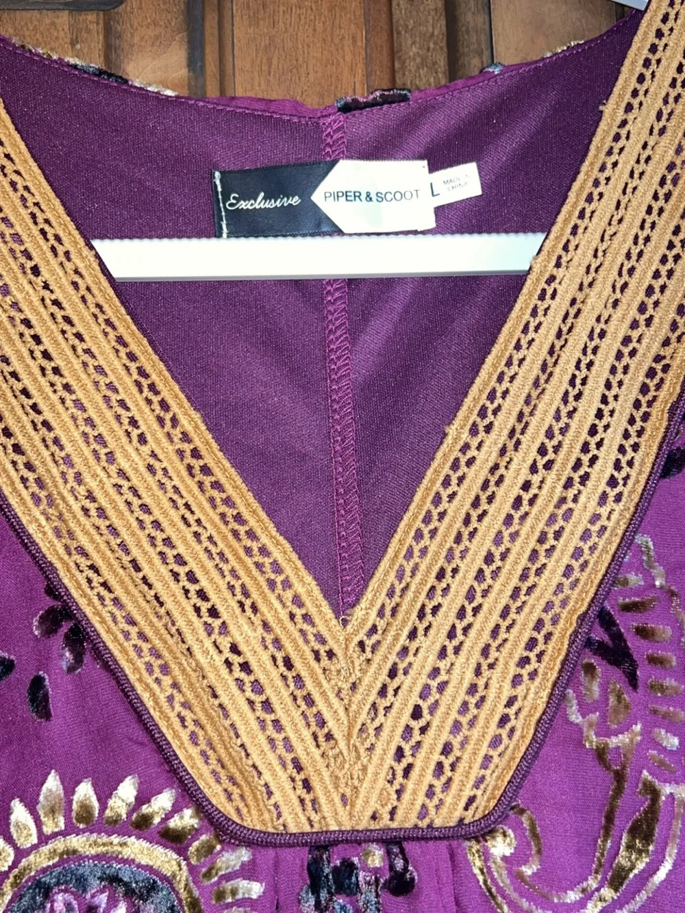 🌸Piper & Scoot Albie Velvet Burnout Dress Womens Size Large Purple Paisley Boho - Picture 4 of 6